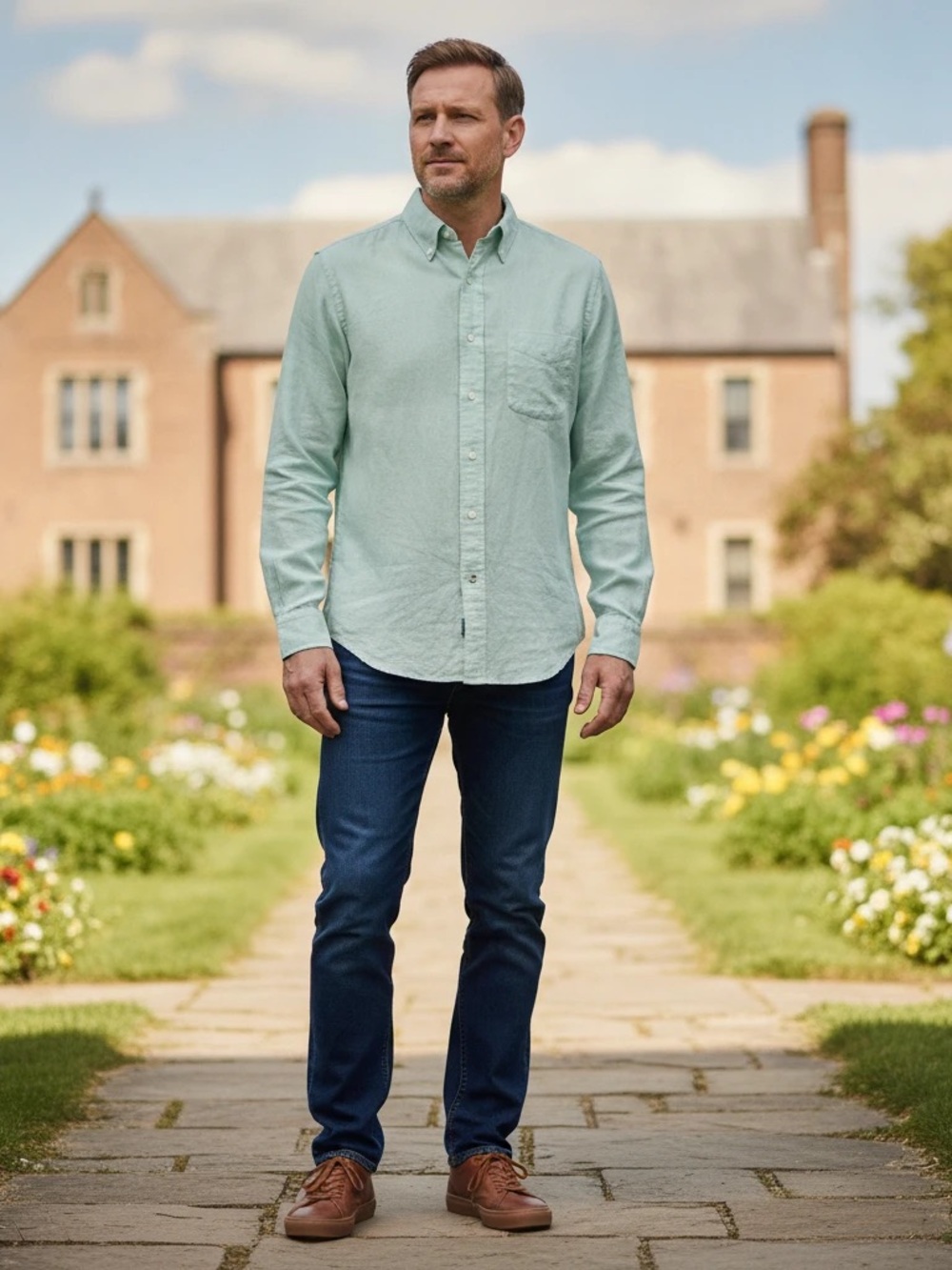 Brooks Brothers Men’s Collared Button Up 100% Linen Shirt in Mint. Size Medium